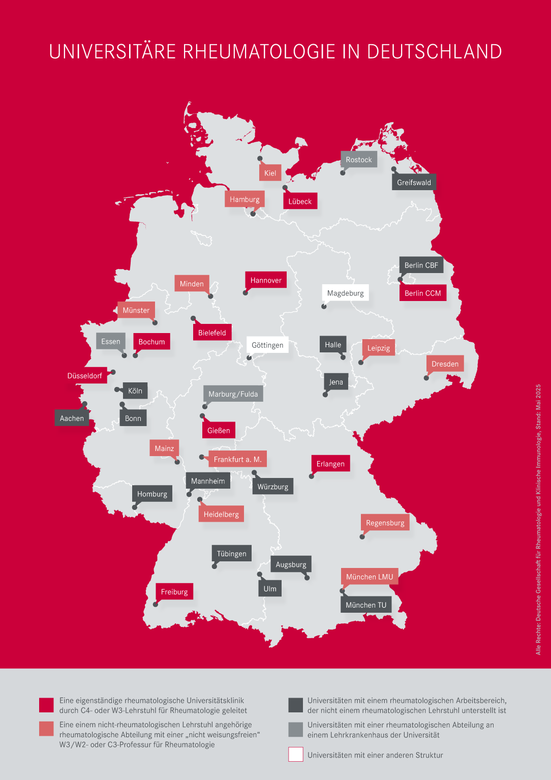 Deutschlandkarte von Städten mit universitärer Rheumatologie